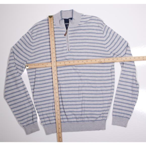 Johnnie-O Gray Striped Cotton Silk Knit Quarter 1/4 Zip Pullover Sweater Medium - Picture 3 of 7